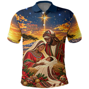 Kenya Christmas African Holy Family Polo Shirt Savanna Sunset Baby Jesus