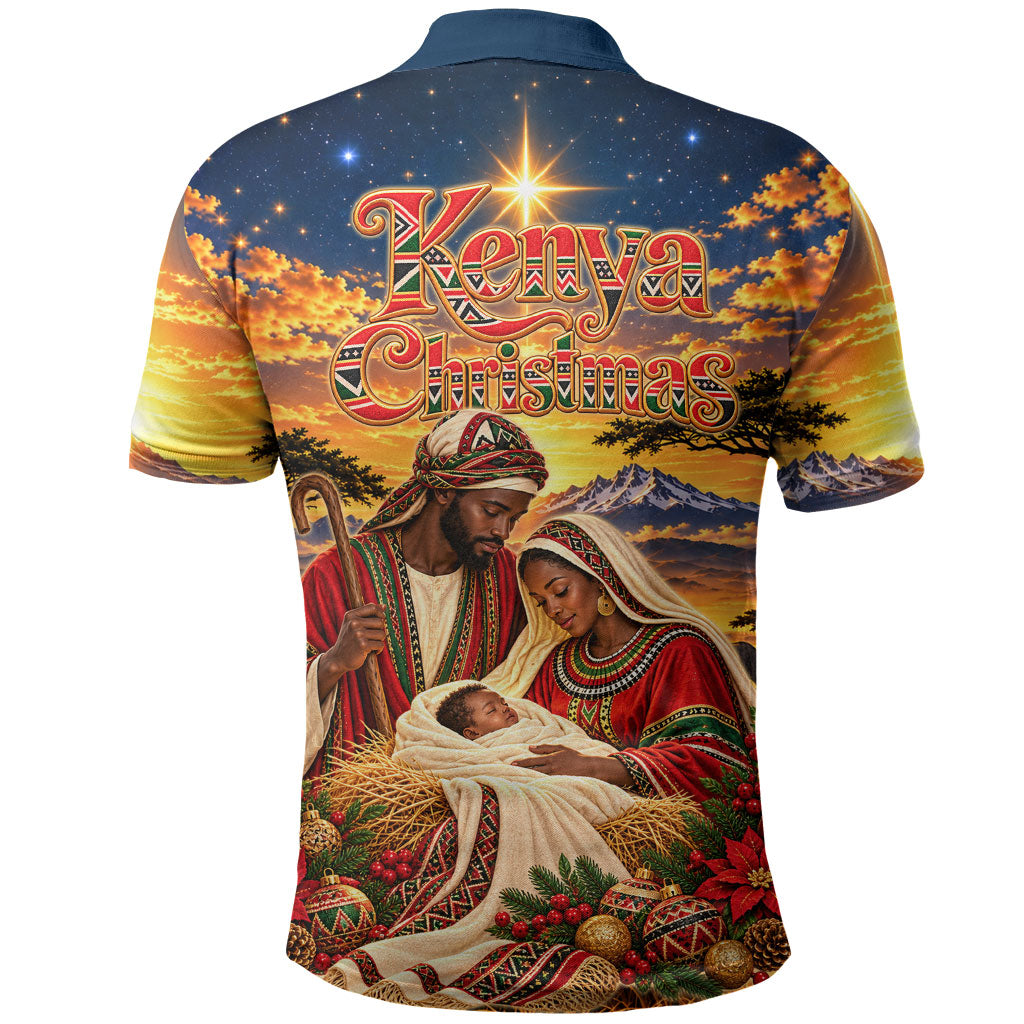 Kenya Christmas African Holy Family Polo Shirt Savanna Sunset Baby Jesus