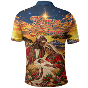 Kenya Christmas African Holy Family Polo Shirt Savanna Sunset Baby Jesus