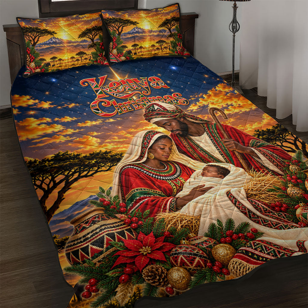 Kenya Christmas African Holy Family Quilt Bed Set Savanna Sunset Baby Jesus