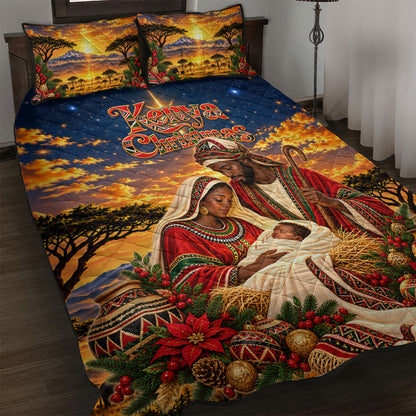 Kenya Christmas African Holy Family Quilt Bed Set Savanna Sunset Baby Jesus