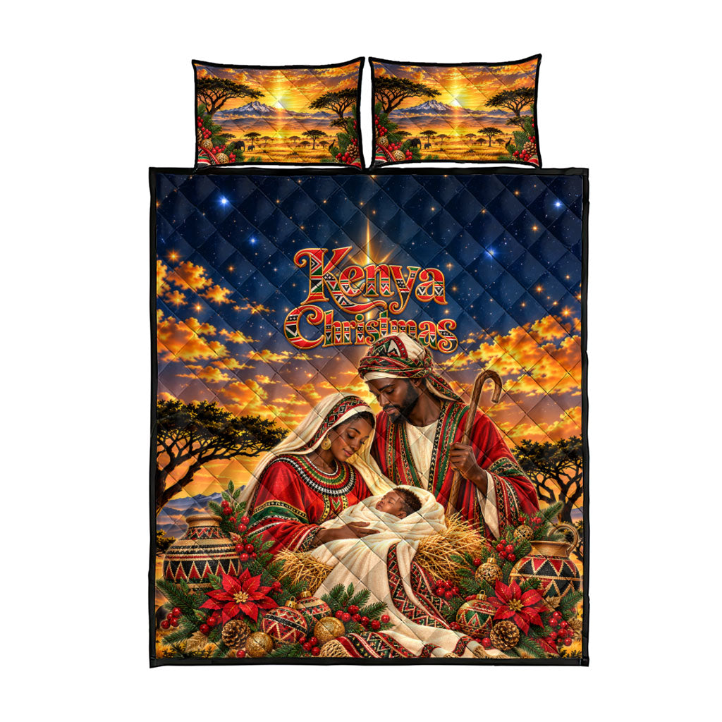 Kenya Christmas African Holy Family Quilt Bed Set Savanna Sunset Baby Jesus