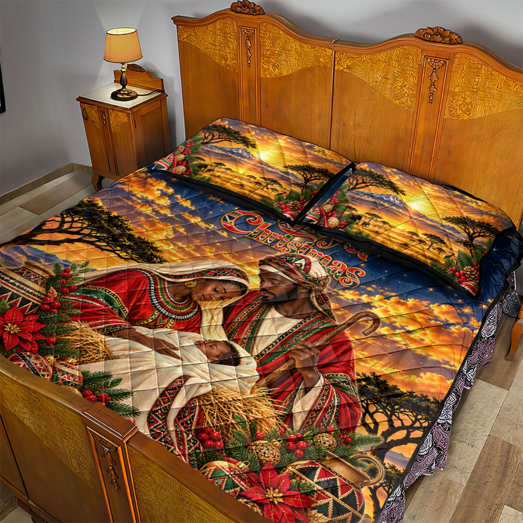 Kenya Christmas African Holy Family Quilt Bed Set Savanna Sunset Baby Jesus