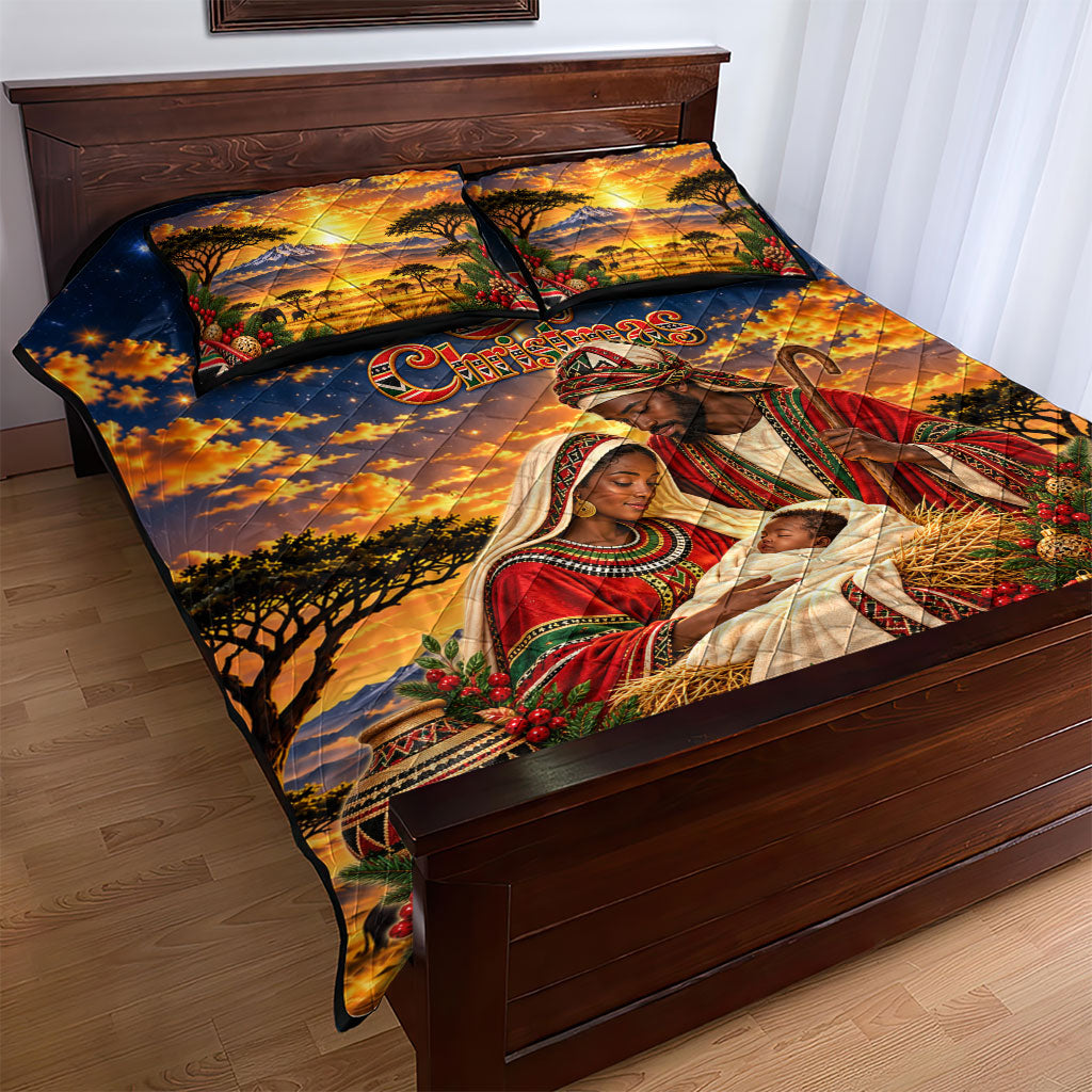 Kenya Christmas African Holy Family Quilt Bed Set Savanna Sunset Baby Jesus