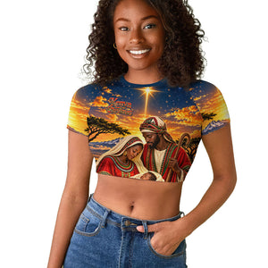 Kenya Christmas African Holy Family Raglan Cropped T shirt Savanna Sunset Baby Jesus