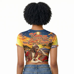 Kenya Christmas African Holy Family Raglan Cropped T shirt Savanna Sunset Baby Jesus