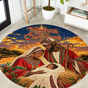 Kenya Christmas African Holy Family Round Carpet Savanna Sunset Baby Jesus