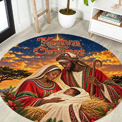 Kenya Christmas African Holy Family Round Carpet Savanna Sunset Baby Jesus