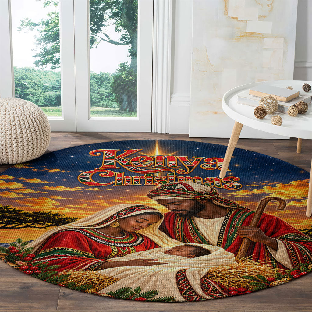 Kenya Christmas African Holy Family Round Carpet Savanna Sunset Baby Jesus