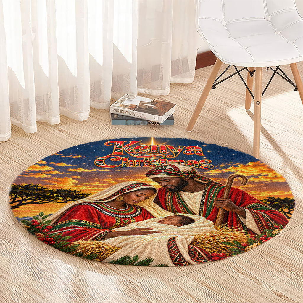 Kenya Christmas African Holy Family Round Carpet Savanna Sunset Baby Jesus