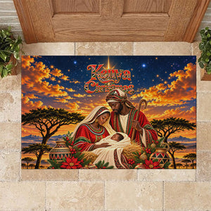 Kenya Christmas African Holy Family Rubber Doormat Savanna Sunset Baby Jesus