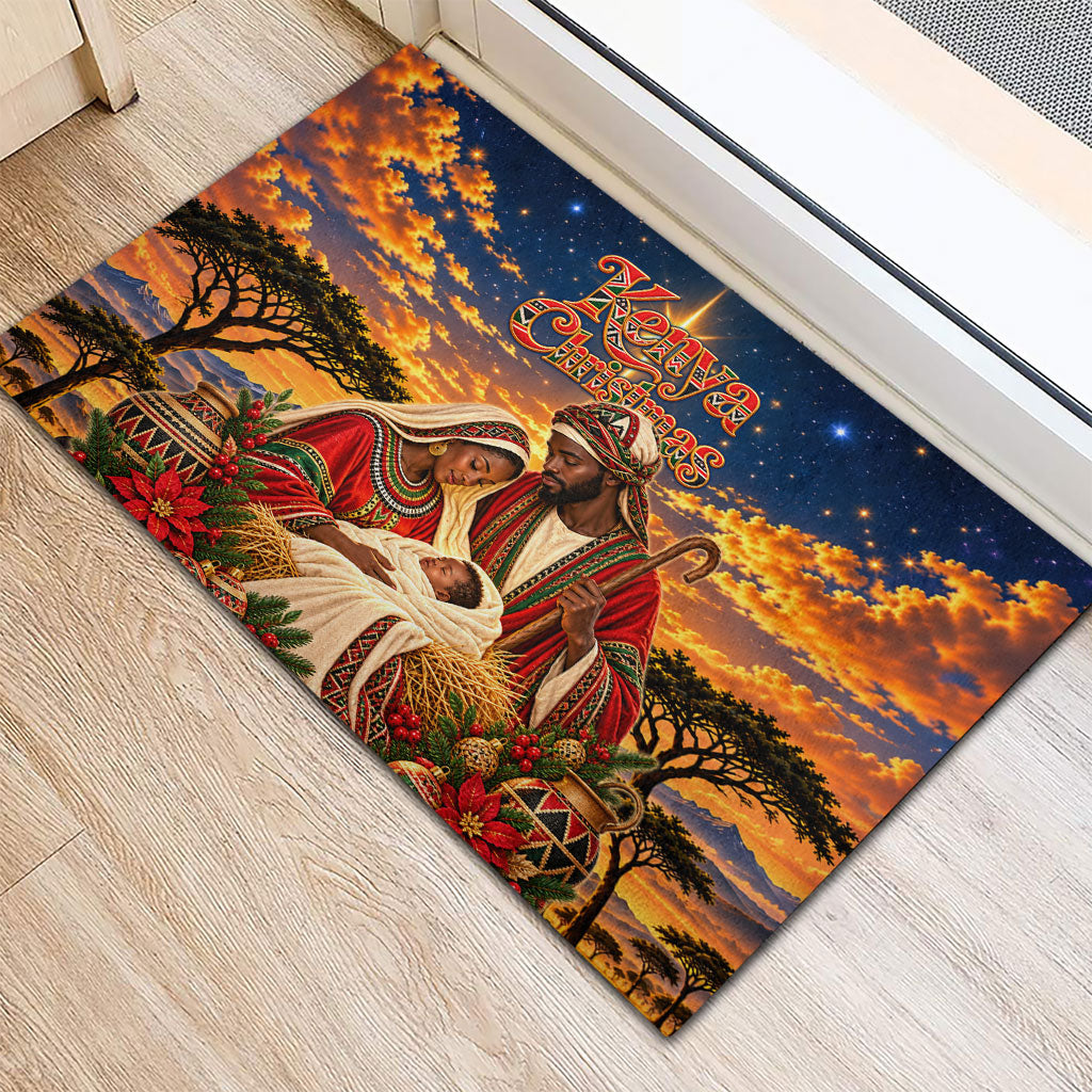 Kenya Christmas African Holy Family Rubber Doormat Savanna Sunset Baby Jesus