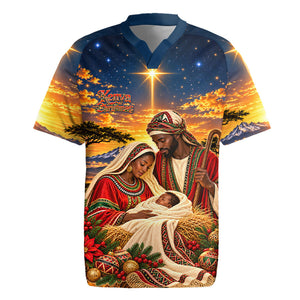 Kenya Christmas African Holy Family Rugby Jersey Savanna Sunset Baby Jesus