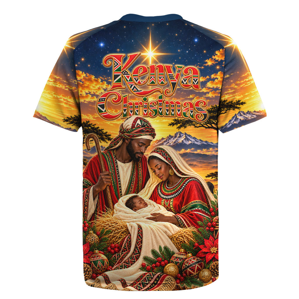 Kenya Christmas African Holy Family Rugby Jersey Savanna Sunset Baby Jesus