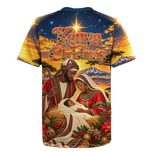 Kenya Christmas African Holy Family Rugby Jersey Savanna Sunset Baby Jesus