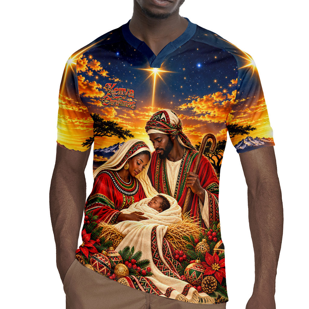 Kenya Christmas African Holy Family Rugby Jersey Savanna Sunset Baby Jesus