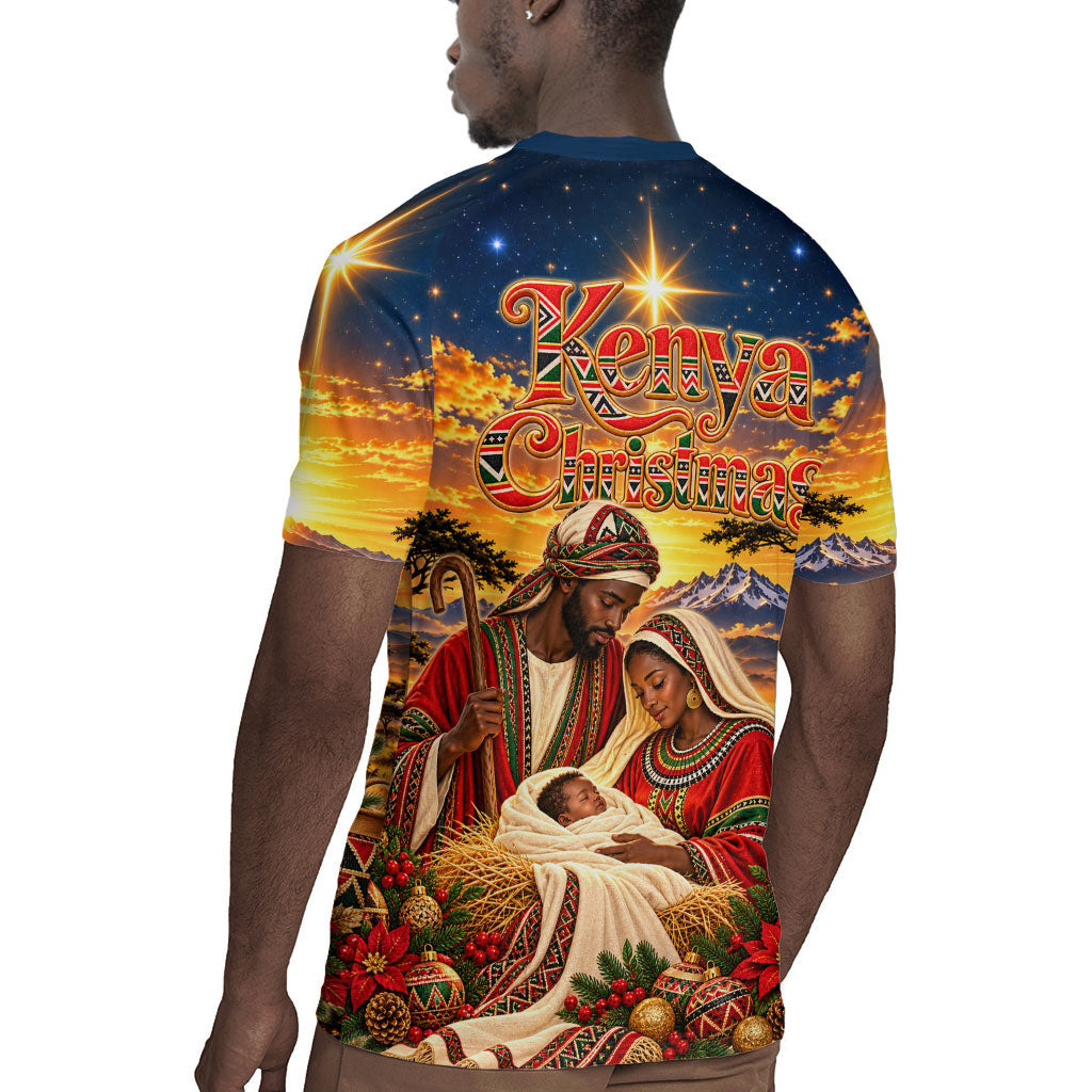Kenya Christmas African Holy Family Rugby Jersey Savanna Sunset Baby Jesus