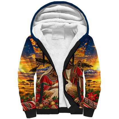 Kenya Christmas African Holy Family Sherpa Hoodie Savanna Sunset Baby Jesus