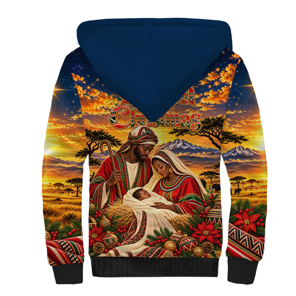 Kenya Christmas African Holy Family Sherpa Hoodie Savanna Sunset Baby Jesus