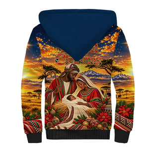 Kenya Christmas African Holy Family Sherpa Hoodie Savanna Sunset Baby Jesus