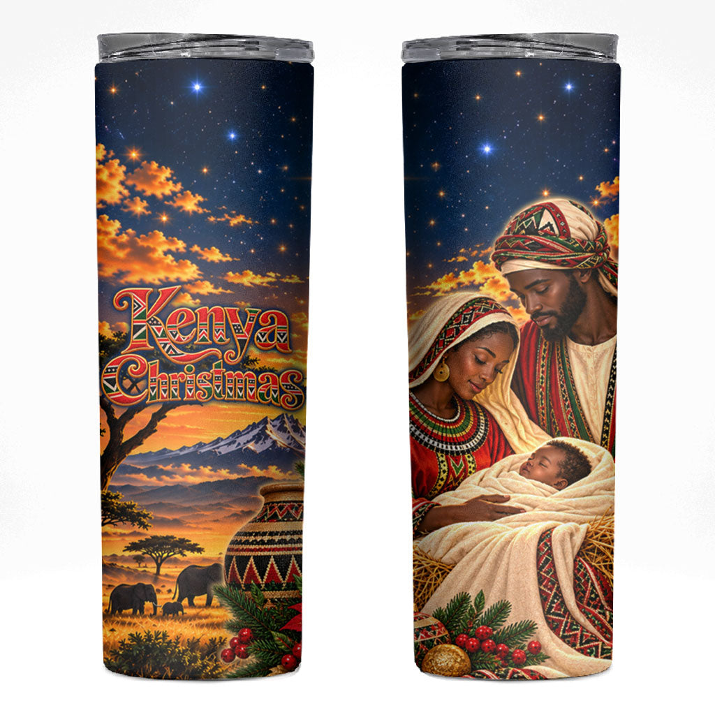 Kenya Christmas African Holy Family Skinny Tumbler Savanna Sunset Baby Jesus