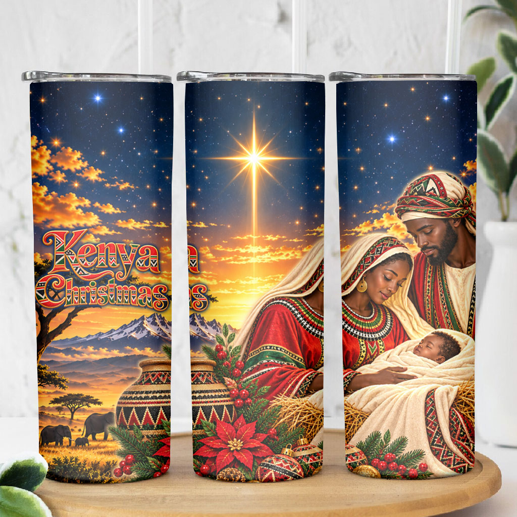 Kenya Christmas African Holy Family Skinny Tumbler Savanna Sunset Baby Jesus