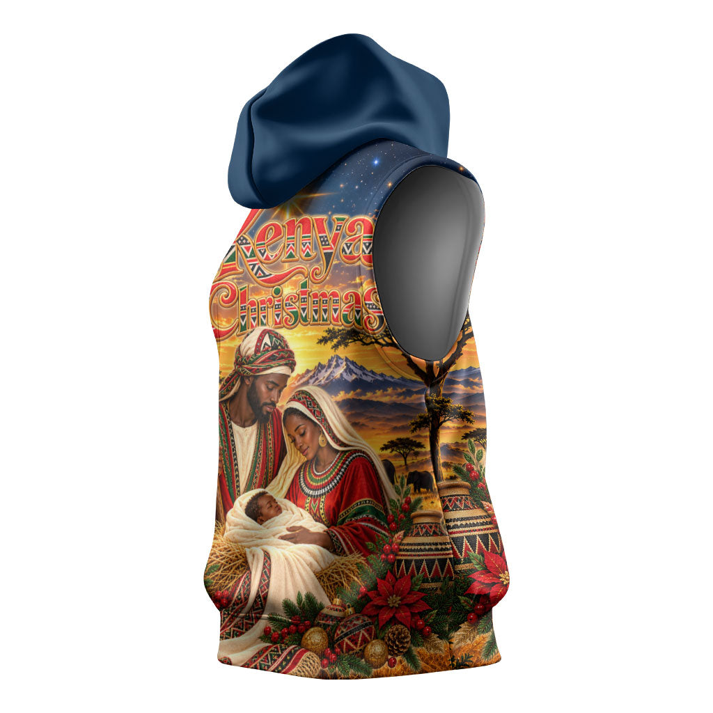 Kenya Christmas African Holy Family Sleeveless Hoodie Savanna Sunset Baby Jesus