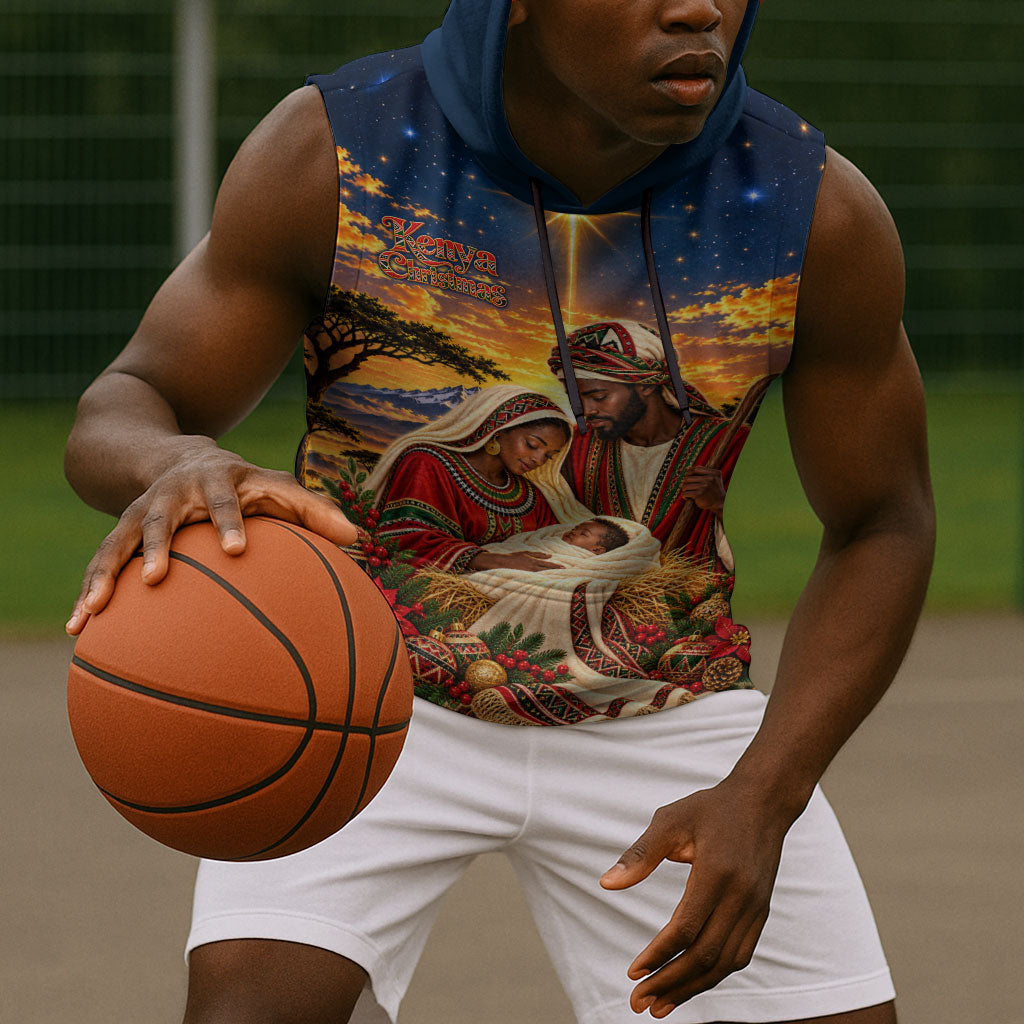 Kenya Christmas African Holy Family Sleeveless Hoodie Savanna Sunset Baby Jesus