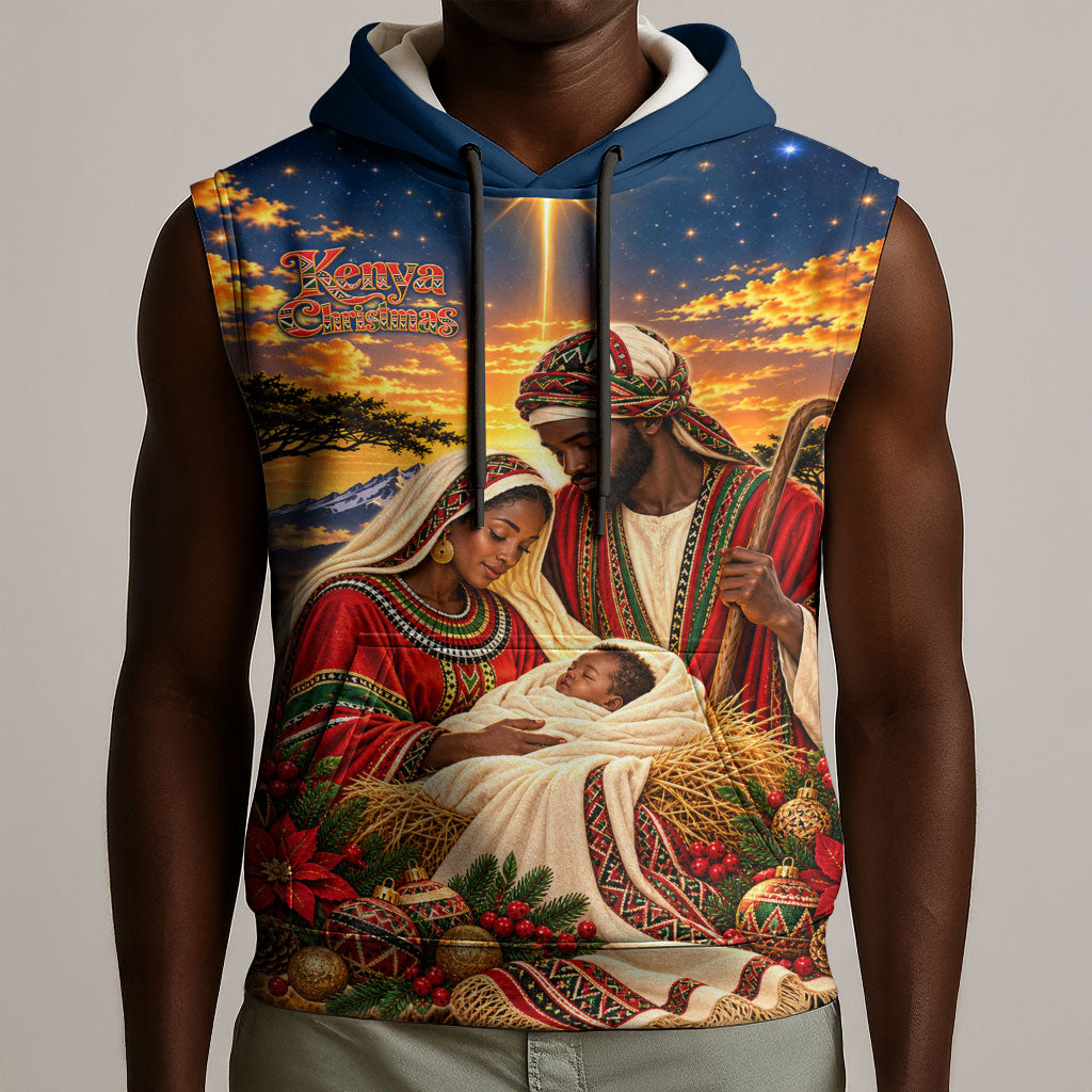 Kenya Christmas African Holy Family Sleeveless Hoodie Savanna Sunset Baby Jesus