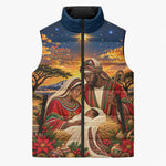 Kenya Christmas African Holy Family Sleeveless Puffer Jacket Savanna Sunset Baby Jesus