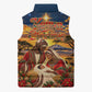 Kenya Christmas African Holy Family Sleeveless Puffer Jacket Savanna Sunset Baby Jesus
