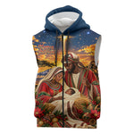 Kenya Christmas African Holy Family Sleeveless Zip Hoodie Savanna Sunset Baby Jesus