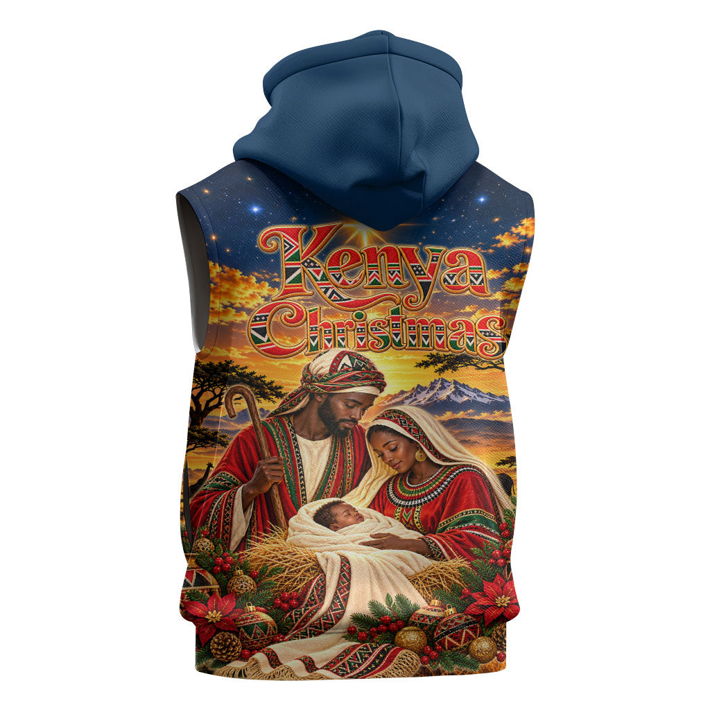 Kenya Christmas African Holy Family Sleeveless Zip Hoodie Savanna Sunset Baby Jesus