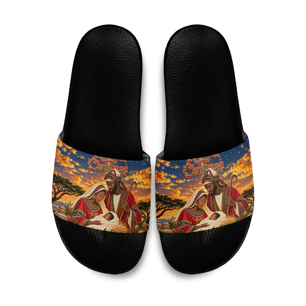 Kenya Christmas African Holy Family Slide Sandals Savanna Sunset Baby Jesus