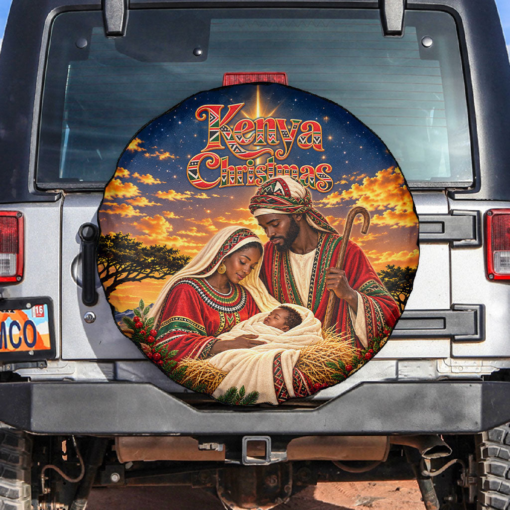 Kenya Christmas African Holy Family Spare Tire Cover Savanna Sunset Baby Jesus