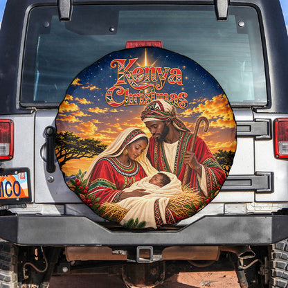 Kenya Christmas African Holy Family Spare Tire Cover Savanna Sunset Baby Jesus