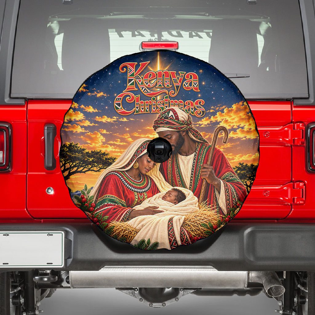 Kenya Christmas African Holy Family Spare Tire Cover Savanna Sunset Baby Jesus
