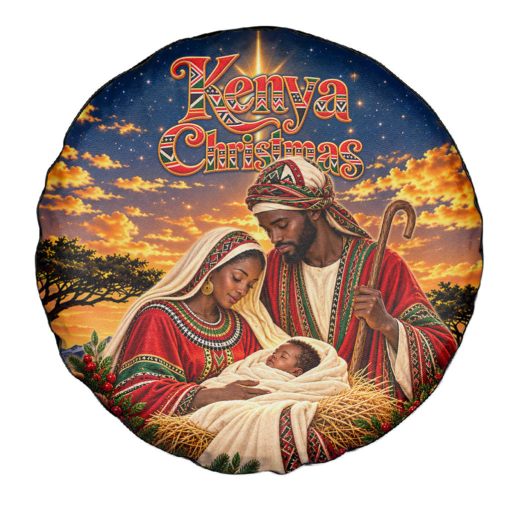 Kenya Christmas African Holy Family Spare Tire Cover Savanna Sunset Baby Jesus