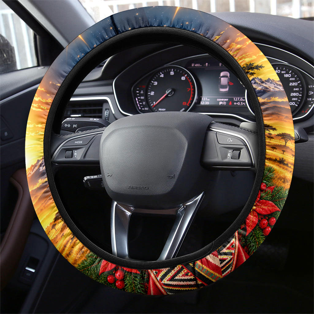 Kenya Christmas African Holy Family Steering Wheel Cover Savanna Sunset Baby Jesus