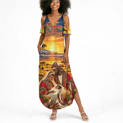 Kenya Christmas African Holy Family Summer Maxi Dress Savanna Sunset Baby Jesus