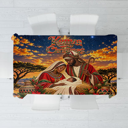 Kenya Christmas African Holy Family Tablecloth Savanna Sunset Baby Jesus