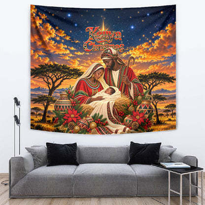 Kenya Christmas African Holy Family Tapestry Savanna Sunset Baby Jesus