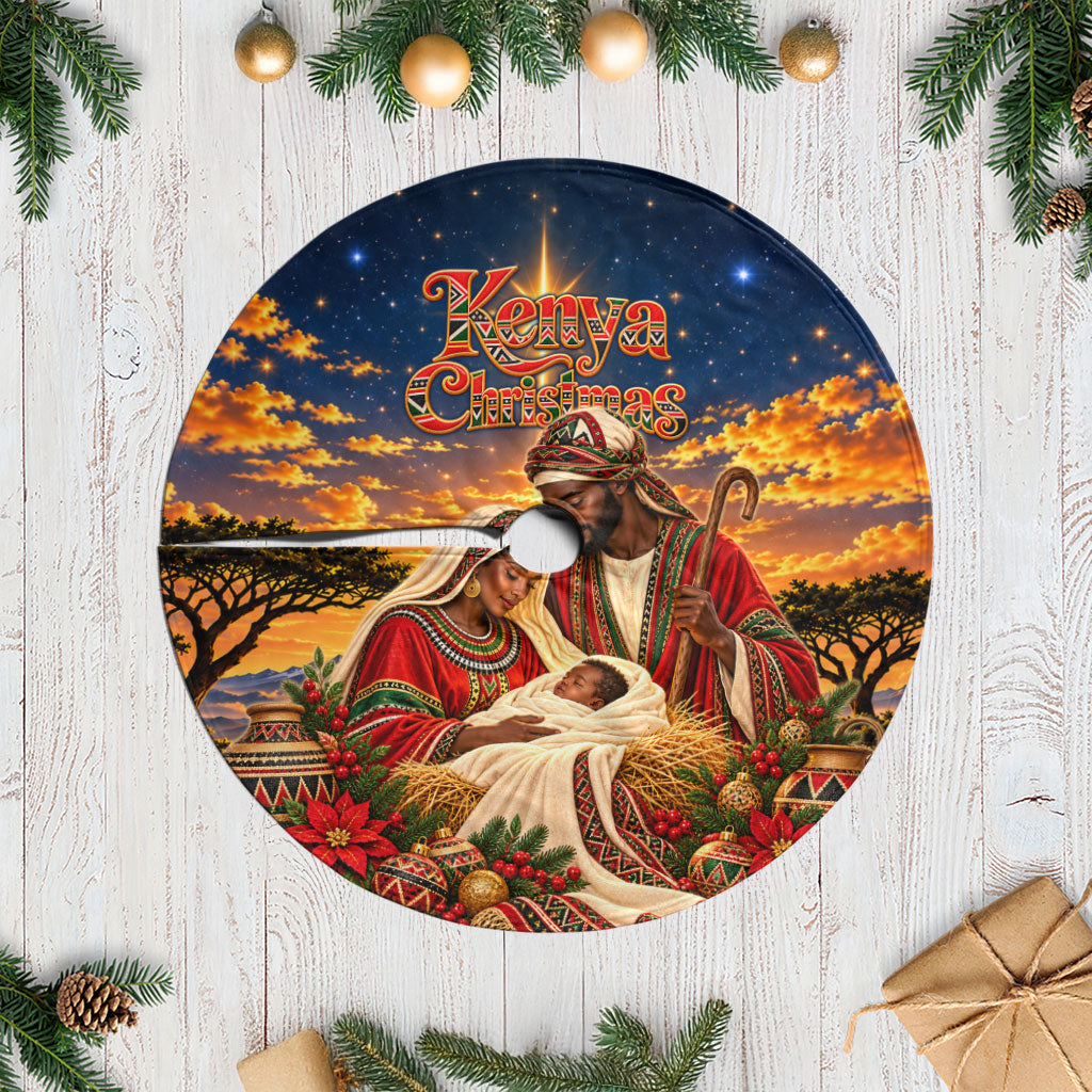 Kenya Christmas African Holy Family Tree Skirt Savanna Sunset Baby Jesus