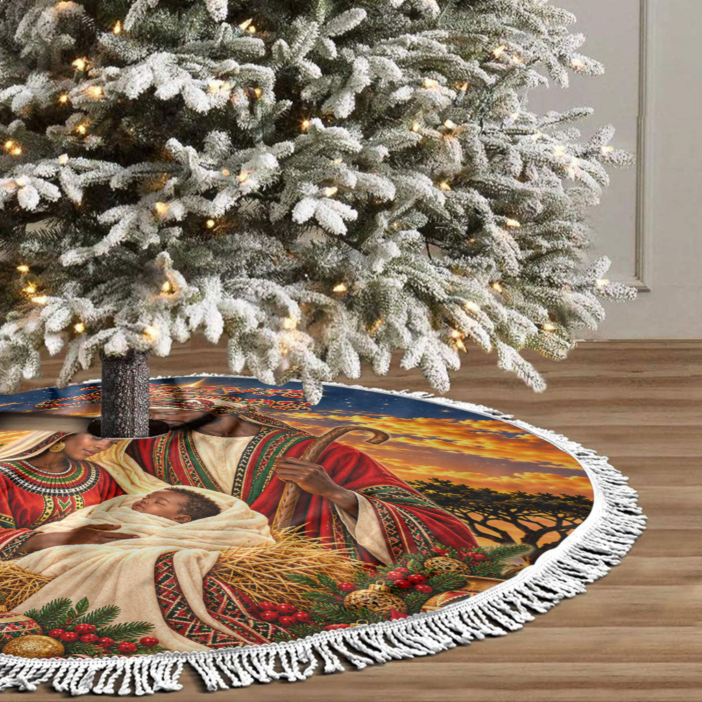 Kenya Christmas African Holy Family Tree Skirt Savanna Sunset Baby Jesus