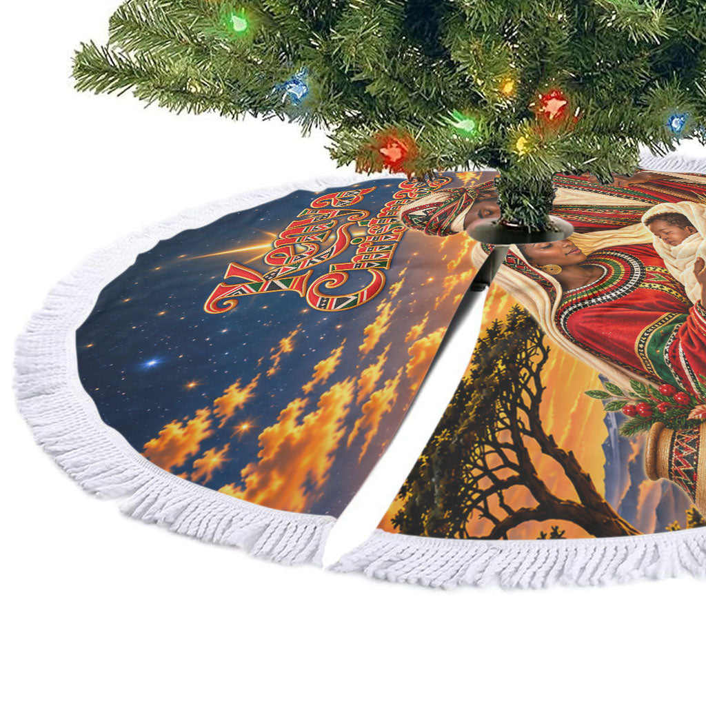 Kenya Christmas African Holy Family Tree Skirt Savanna Sunset Baby Jesus