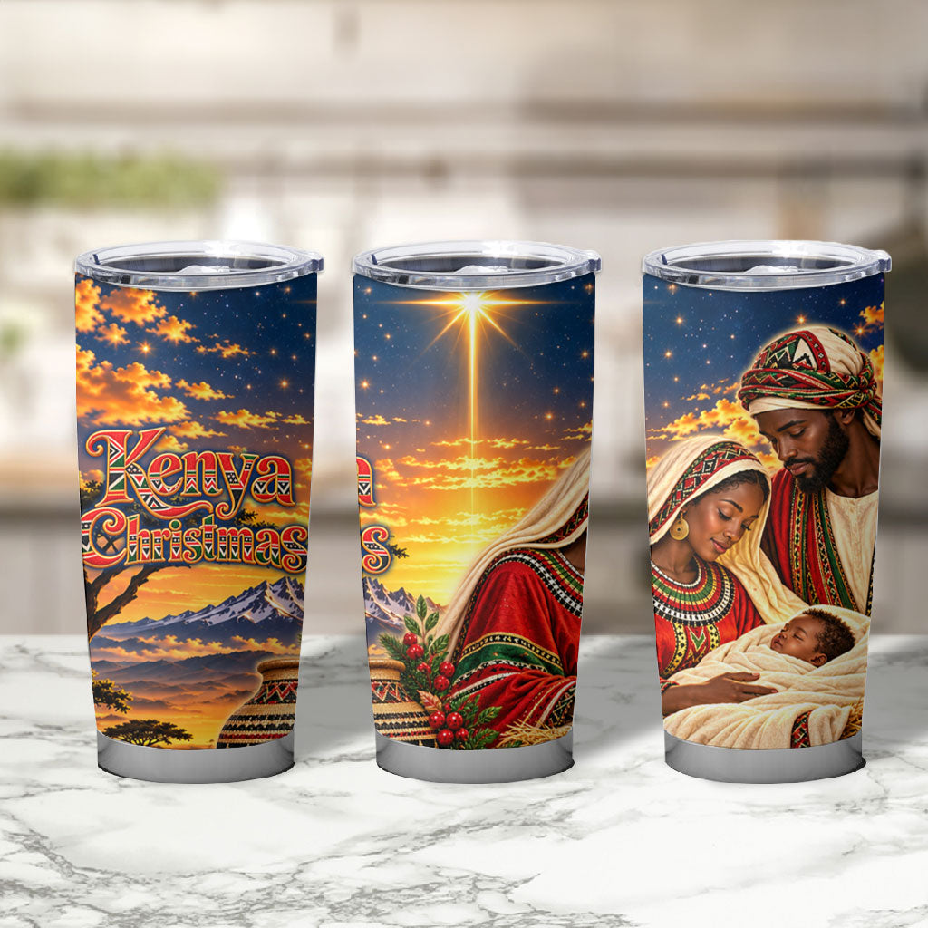 Kenya Christmas African Holy Family Tumbler Cup Savanna Sunset Baby Jesus