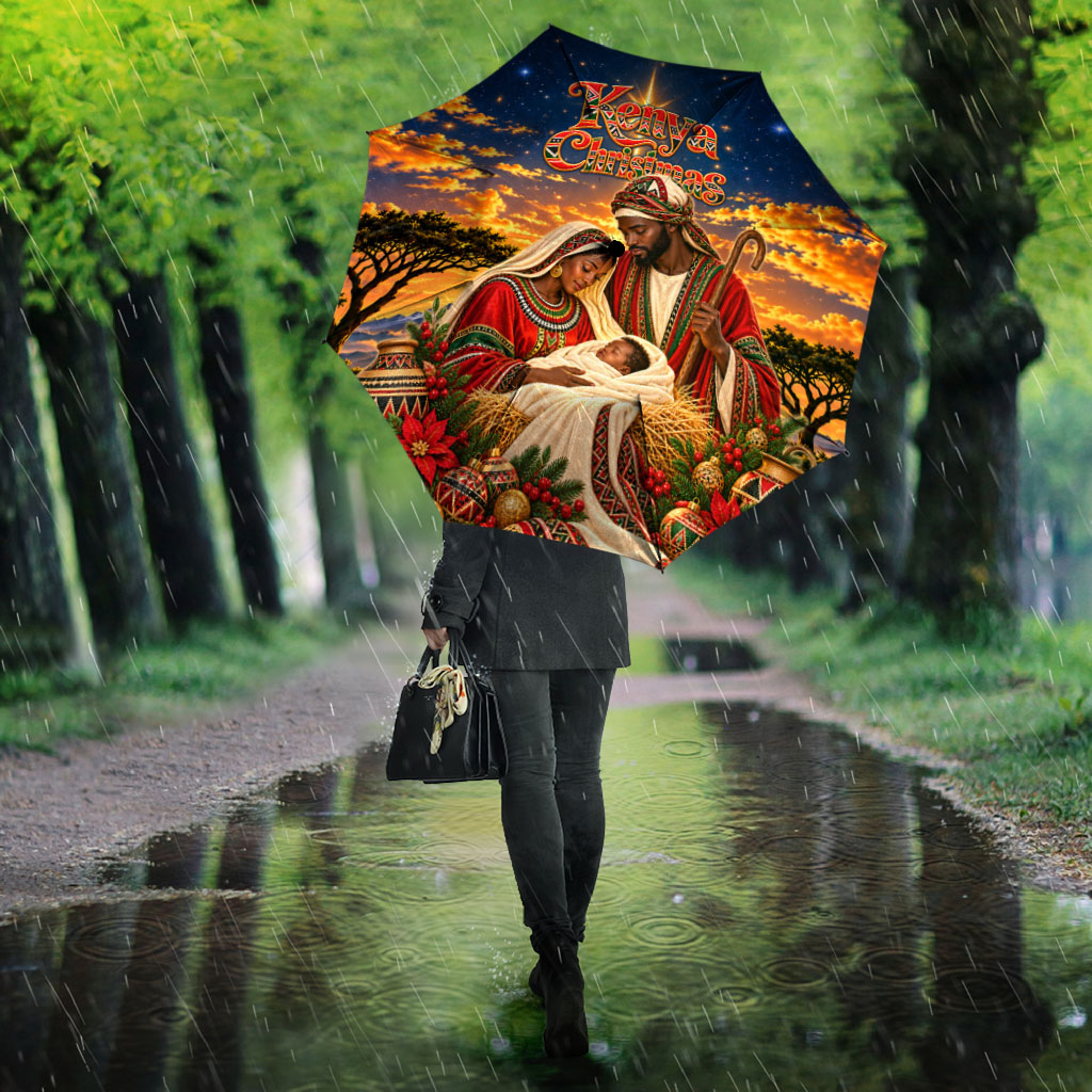 Kenya Christmas African Holy Family Umbrella Savanna Sunset Baby Jesus