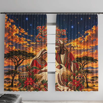 Kenya Christmas African Holy Family Window Curtain Savanna Sunset Baby Jesus