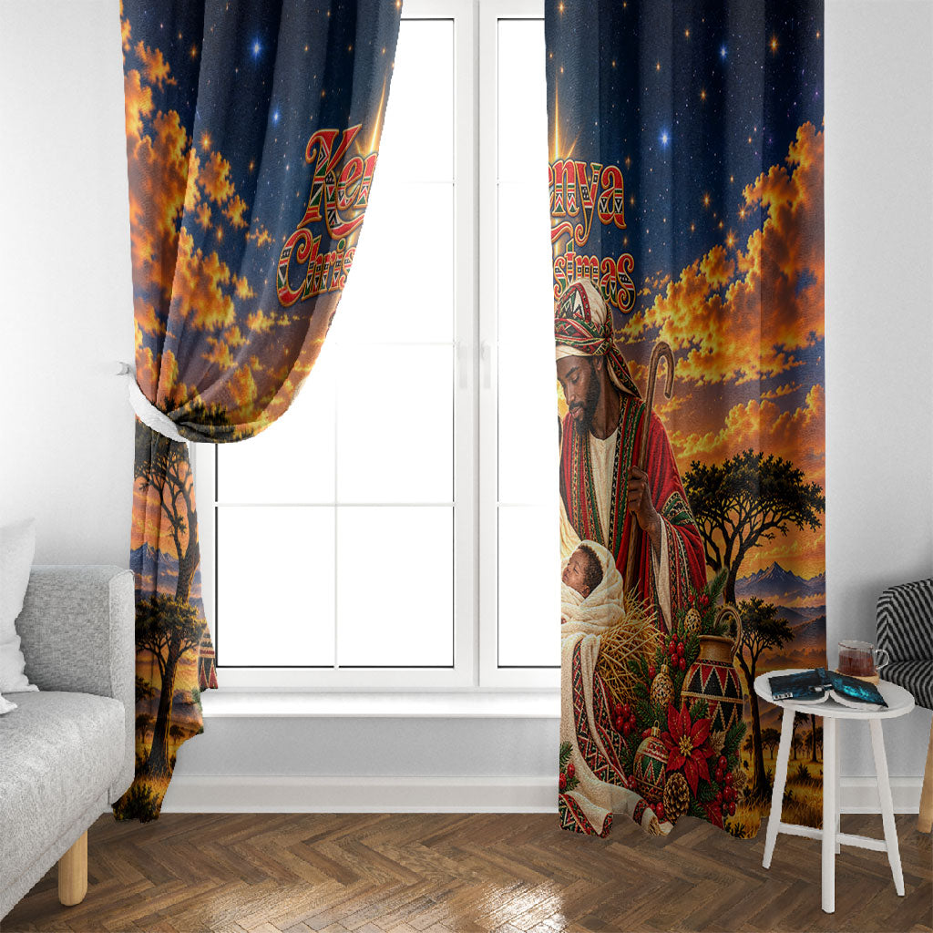 Kenya Christmas African Holy Family Window Curtain Savanna Sunset Baby Jesus