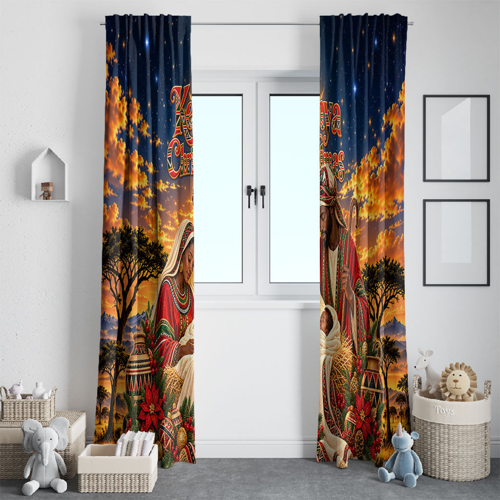 Kenya Christmas African Holy Family Window Curtain Savanna Sunset Baby Jesus